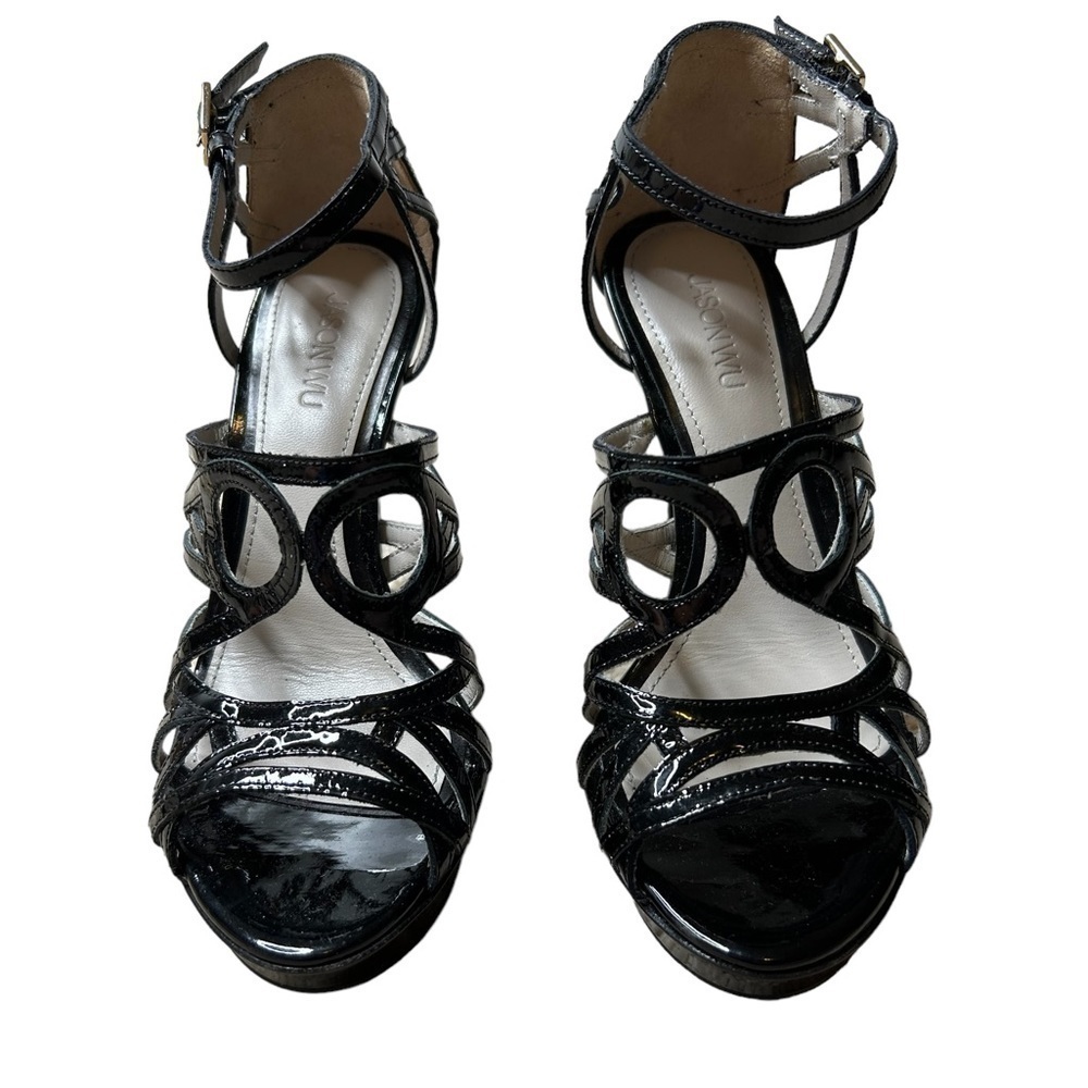 Jason Wu Black Patent Leather Strappy Stiletto Heel Sandal Made in Italy 6.5 - Picture 12 of 16